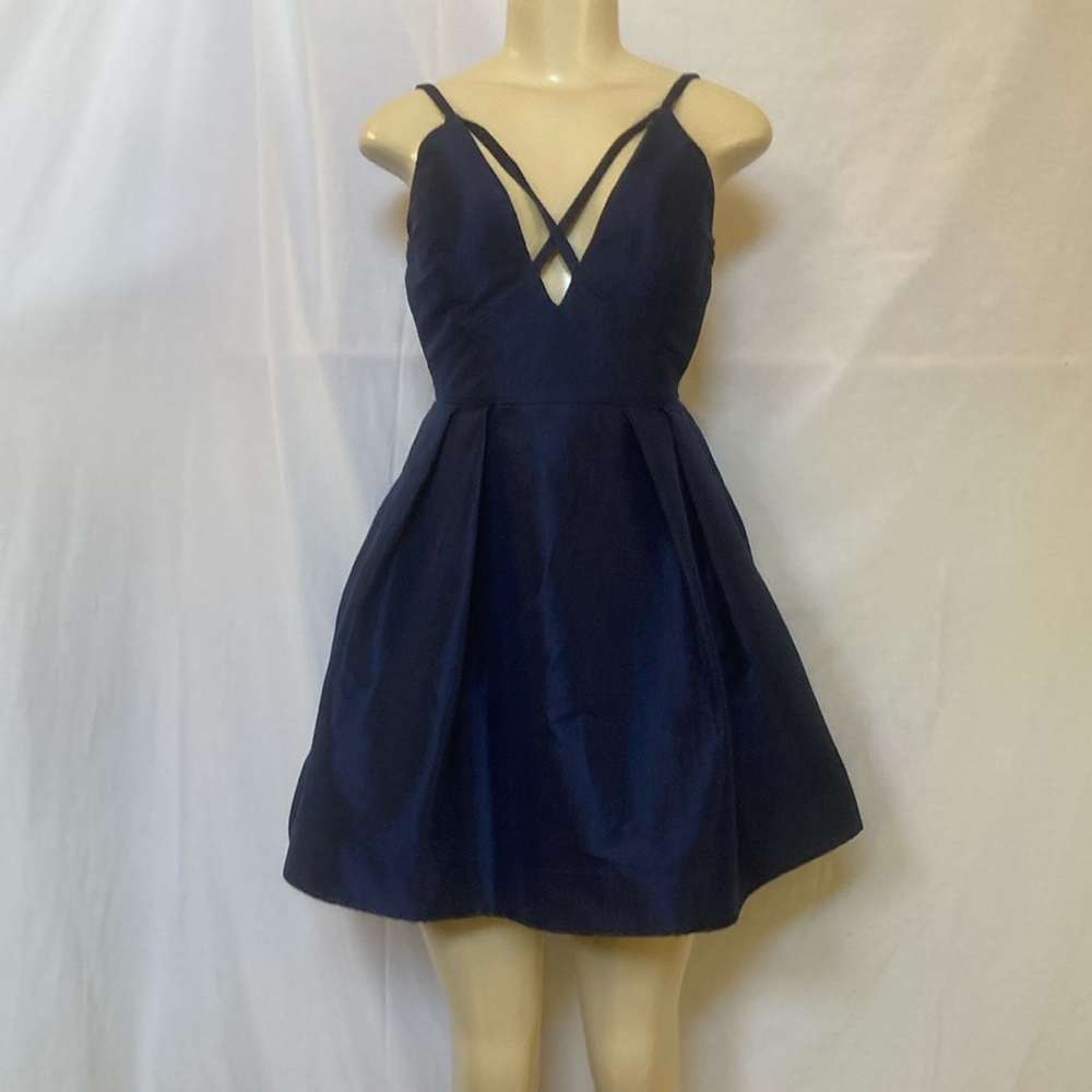 MY MICHELLE DRESS Party Mini Dress Size Small Blue Navy Crossed Front Straps